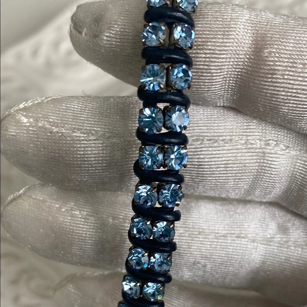 Fossil Sky Blue Crystals with Leather Wrapped Bracelet Button Closure
